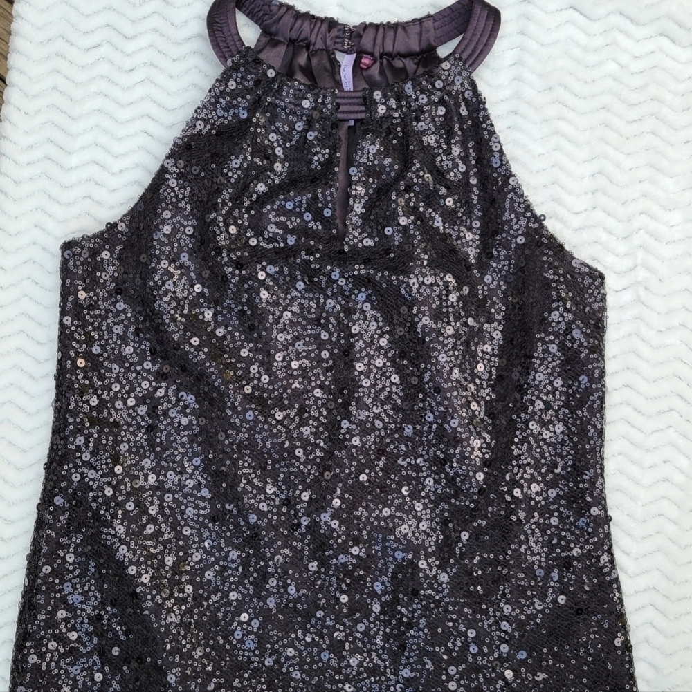 Tahari women's black sequin tank keyhole hope blouse